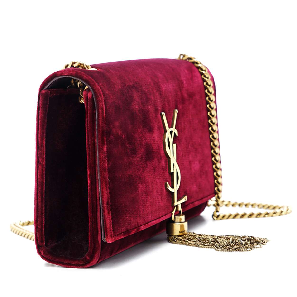 Yves Saint Laurent - Bordeaux Velvet Leather Kate Tassel Crossbody Bag